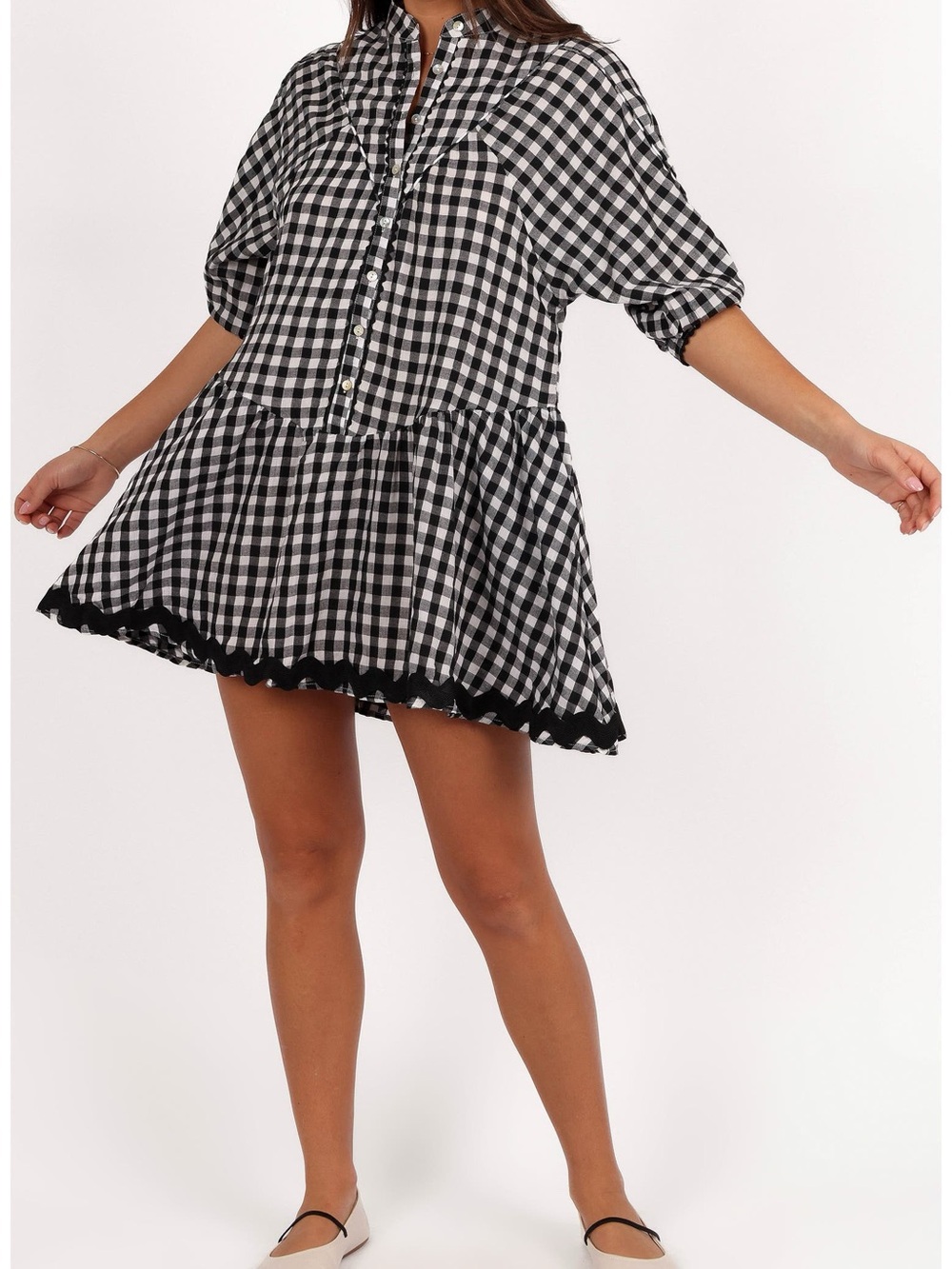 Petal & Pup Black and White Gingham Tiered Mini Dress